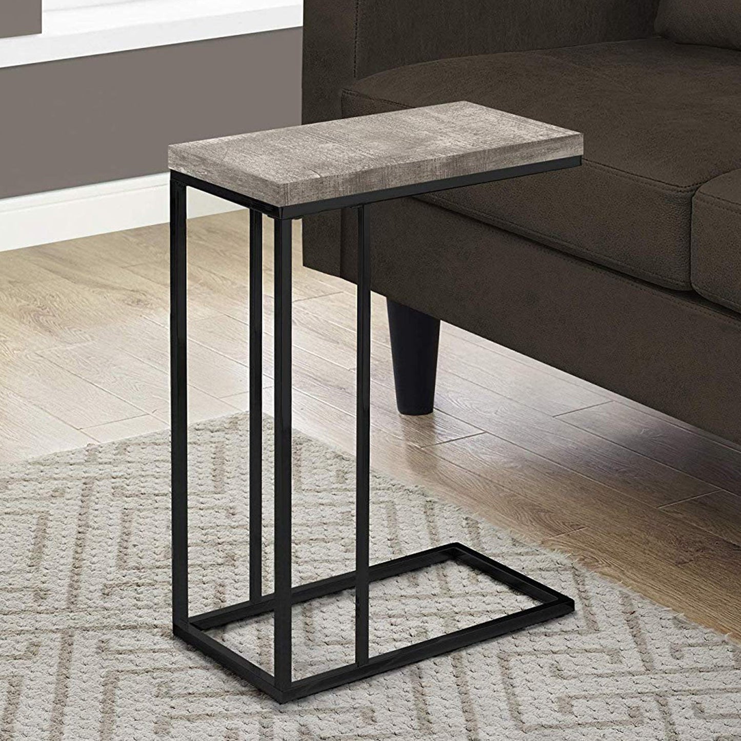 HomeRoots 18.25" x 10.25" x 25.25" Particle Board Metal Accent Table in Taupe and Black Finish