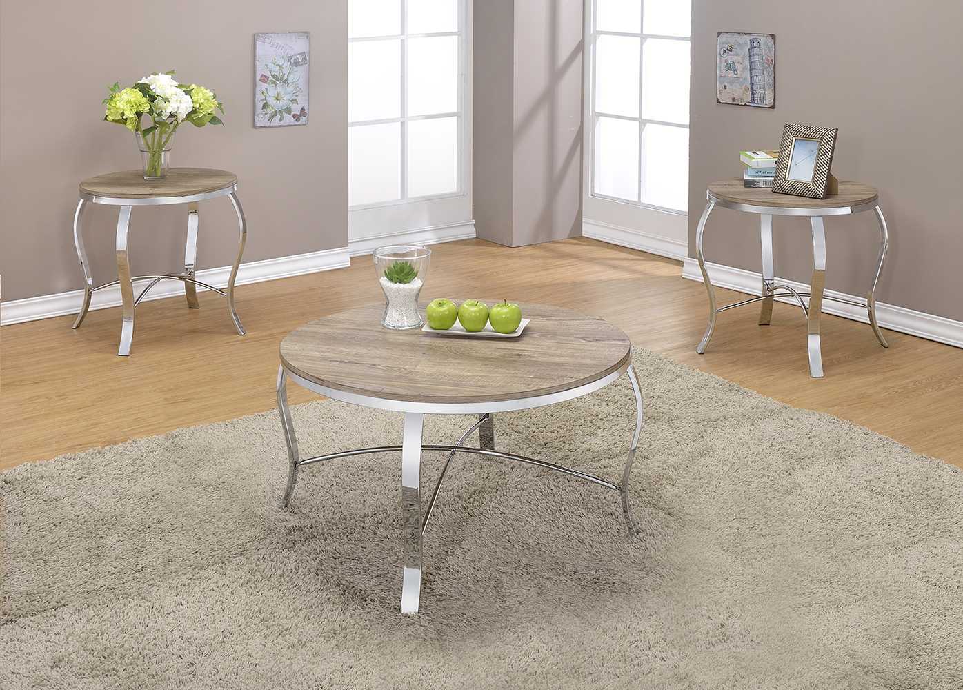 HomeRoots 19" Round End Tables in Chrome and Brown Finish