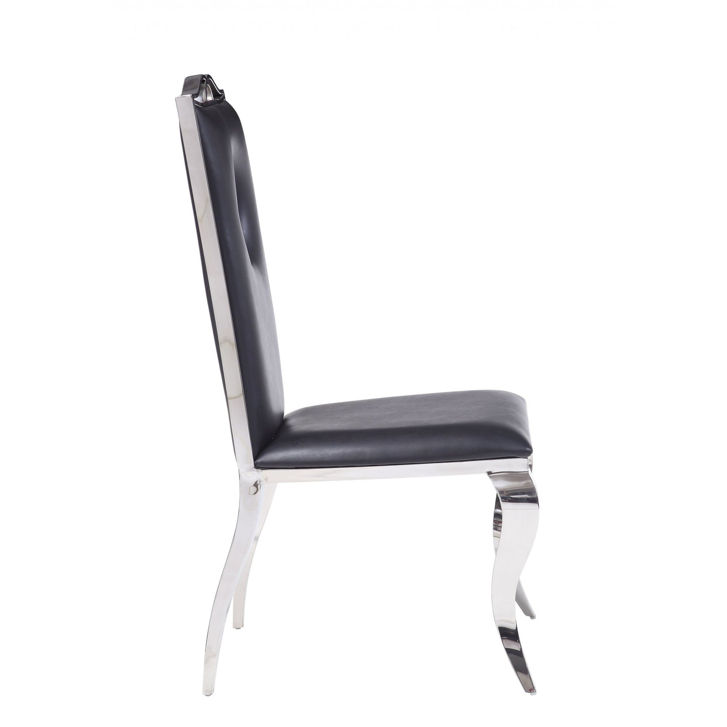 HomeRoots 19" x 21" x 44" Faux Leather and Stainless Steel Upholstered Side Chair in Set of Two