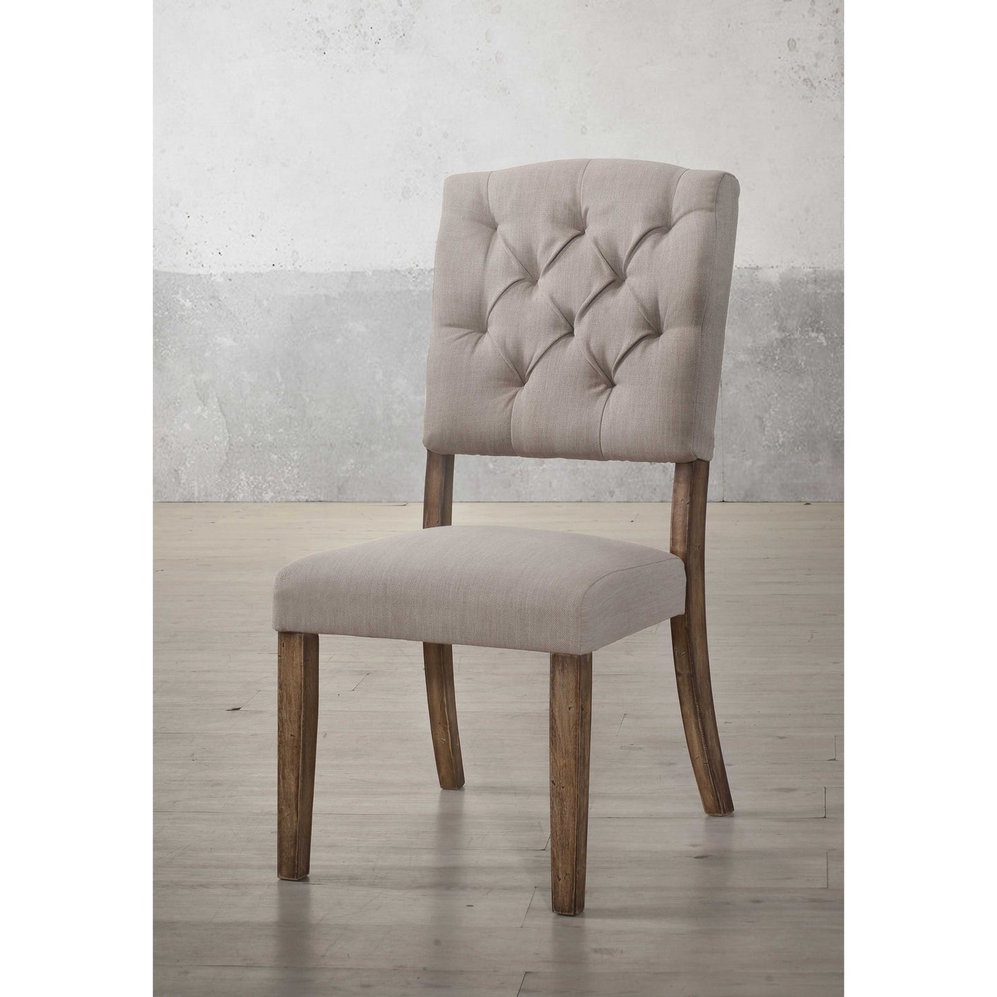 HomeRoots 19" x 23" x 43" Cream Linen And Weathered Oak Side Chair In Set Of Two