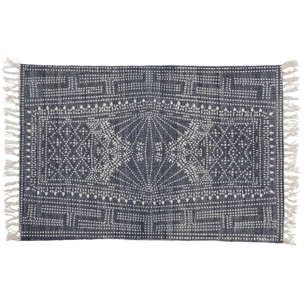 HomeRoots 2' x 3' Blue and Ivory Batik Scatter Rug