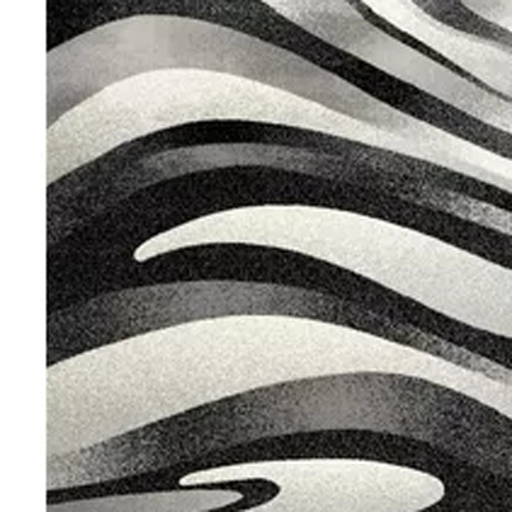HomeRoots 2' x 10' Black and Gray Abstract Marble Runner Rug