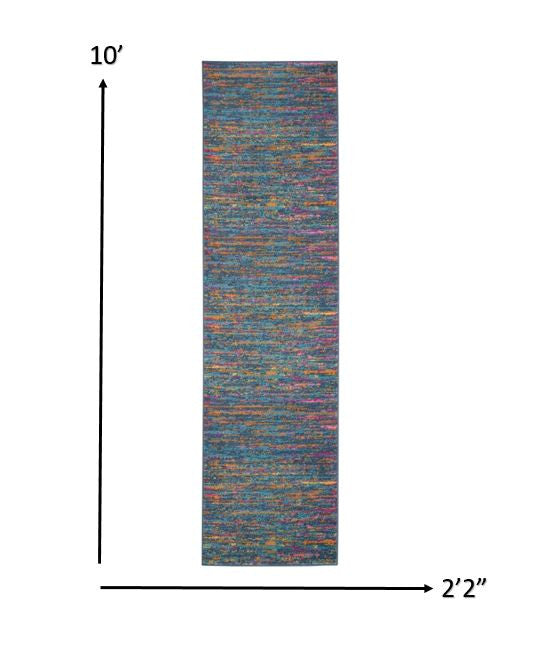 HomeRoots 2' x 10' Blue Distressed Striations Runner Rug