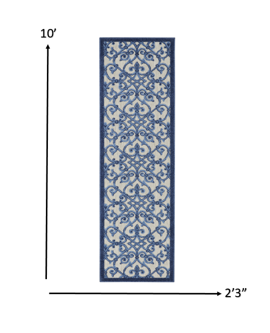HomeRoots 2’ x 10’ Gray and Blue Indoor Outdoor Runner Rug