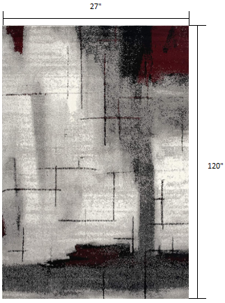 HomeRoots 2' x 10' Gray and Burgundy Abstract Runner Rug