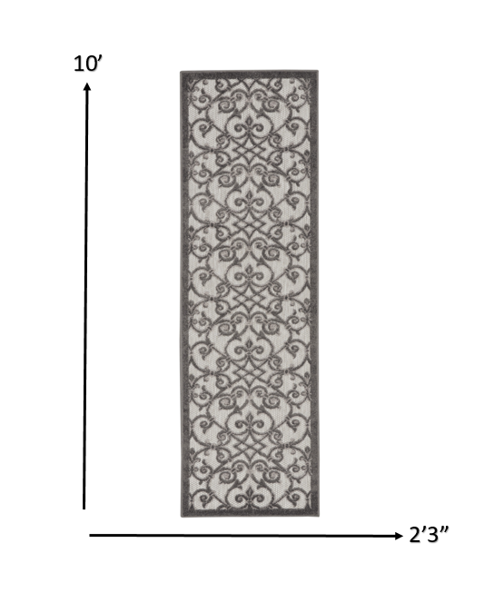 HomeRoots 2' x 10' Gray and Charcoal Indoor Outdoor Runner Rug