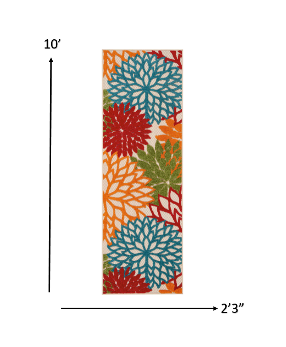 HomeRoots 2’ x 10’ Green Floral Indoor Outdoor Runner Rug