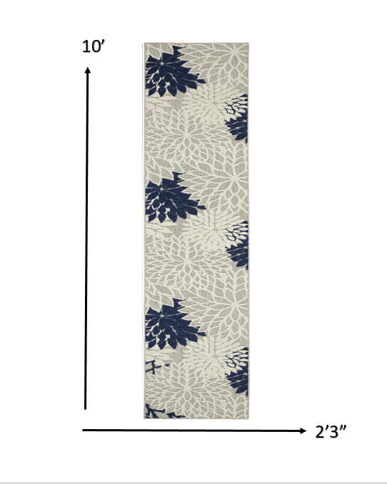 HomeRoots 2’ x 10’ Ivory and Navy Indoor Outdoor Runner Rug