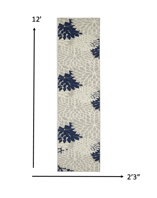 HomeRoots 2’ x 12’ Ivory and Navy Indoor Outdoor Runner Rug