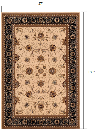 HomeRoots 2' x 15' Cream and Black Decorative Runner Rug