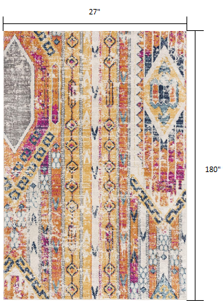 HomeRoots 2' x 15' Gold and Ivory Distressed Tribal Runner Rug