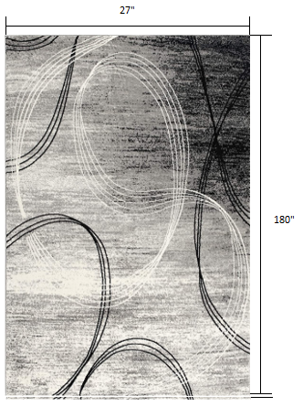 HomeRoots 2' x 15' Gray Distressed Swirls Runner Rug