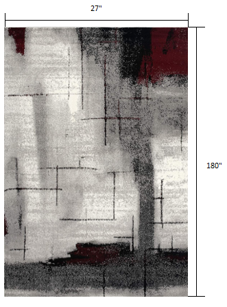 HomeRoots 2' x 15' Gray and Burgundy Abstract Runner Rug