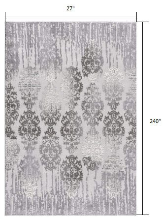 HomeRoots 2' x 20' Gray Dripping Damask Runner Rug