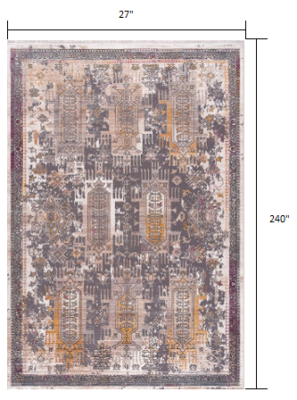 HomeRoots 2' x 20' Gray Faded Tribal Motifs Runner Rug