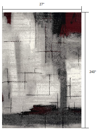 HomeRoots 2' x 20' Gray and Burgundy Abstract Runner Rug