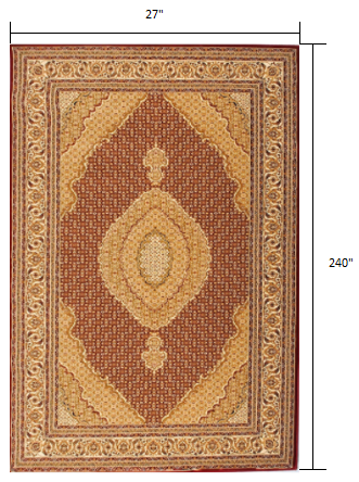 HomeRoots 2' x 20' Red and Beige Medallion Runner Rug