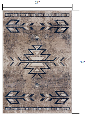 HomeRoots 2' x 3' Beige and Blue Boho Chic Scatter Rug