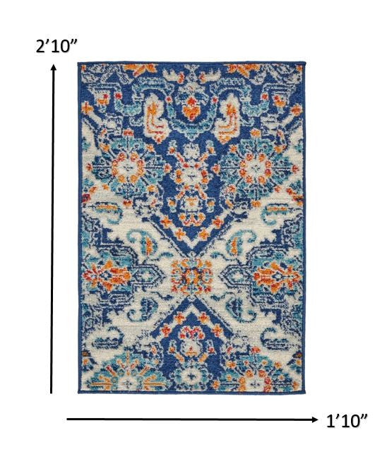 HomeRoots 2' x 3' Blue and Ivory Persian Patterns Scatter Rug