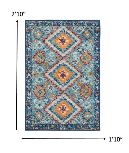 HomeRoots 2' x 3' Blue and Multi Diamonds Scatter Rug