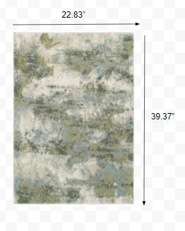 HomeRoots 2' x 3' Blue and Sage Distressed Waves Indoor Scatter Rug
