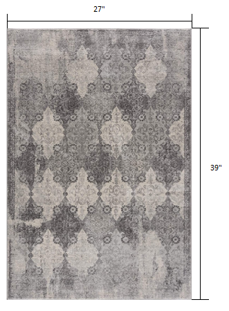 HomeRoots 2’ x 3’ Distressed Trellis Pattern Scatter Rug in Gray Finish