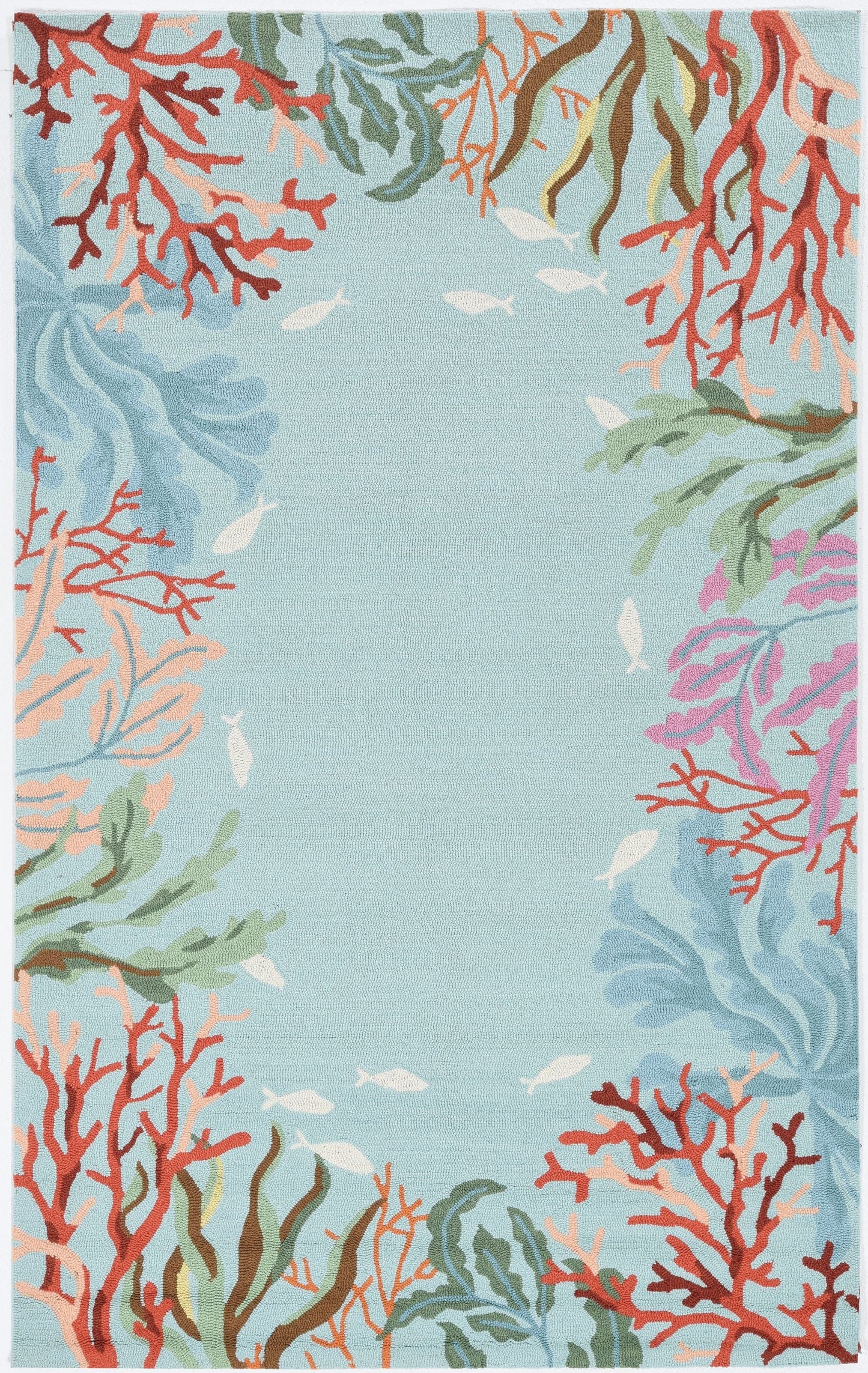HomeRoots 2' x 3' Ivory Hand Hooked Bordered Coral Reef Indoor Accent Rug