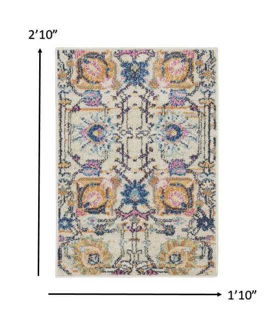 HomeRoots 2' x 3' Ivory and Multicolor Floral Buds Scatter Rug