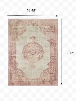 HomeRoots 2' x 3' Ivory and Pink Medallion Scatter Rug