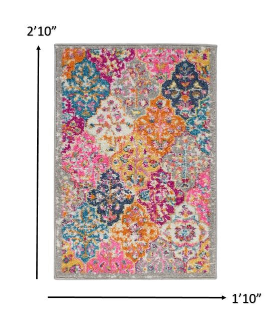 HomeRoots 2' x 3' Muted Brights Floral Diamond Scatter Rug