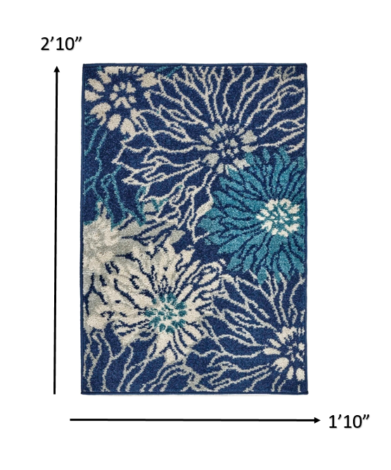 HomeRoots 2' x 3' Navy and Ivory Floral Scatter Rug
