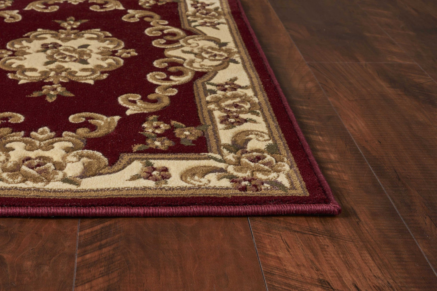 HomeRoots 2' x 3' Red Ivory Machine Woven Hand Carved Floral Medallion Indoor Accent Rug