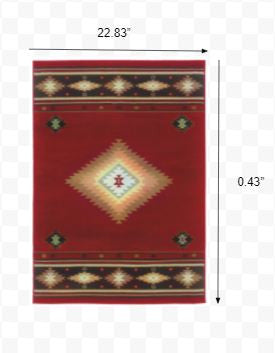 HomeRoots 2' x 3' Red and Beige Ikat Pattern Scatter Rug