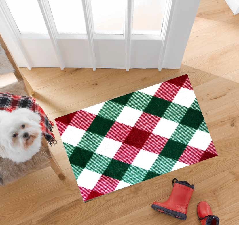 HomeRoots 2' x 3' Red and Green Plaid Washable Floor Mat