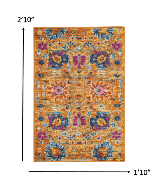 HomeRoots 2' x 3' Sun Gold and Navy Distressed Scatter Rug