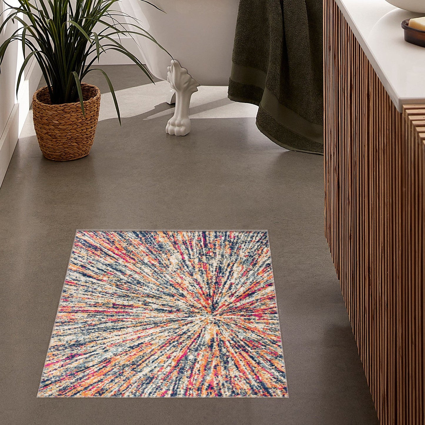 HomeRoots 2' x 4' Cream Celestial Burst Abstract Area Rug