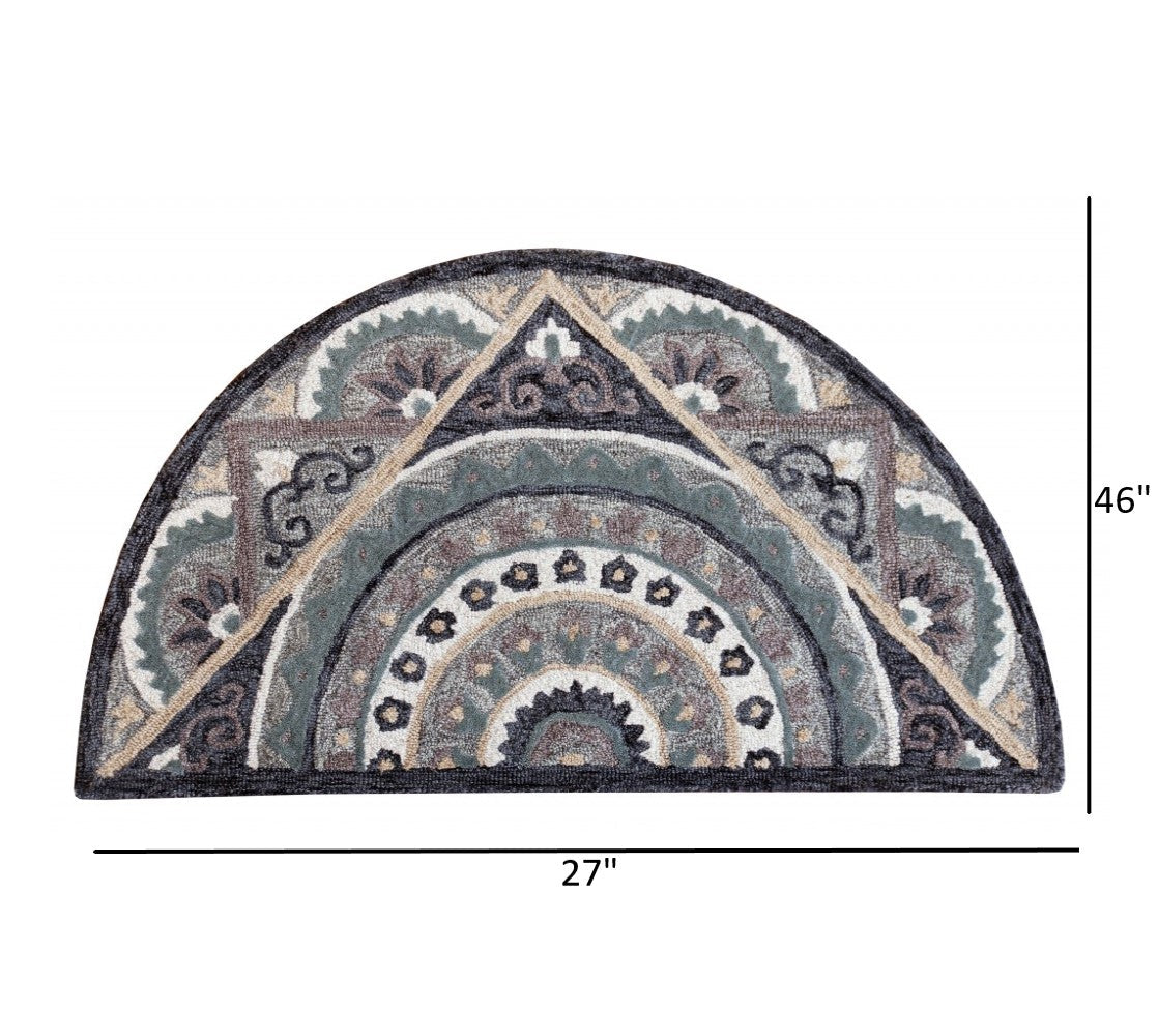 HomeRoots 2' x 4' Gray Geometric Medallion Hearth Rug