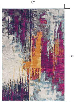 HomeRoots 2' x 4' Gray and Magenta Abstract Area Rug