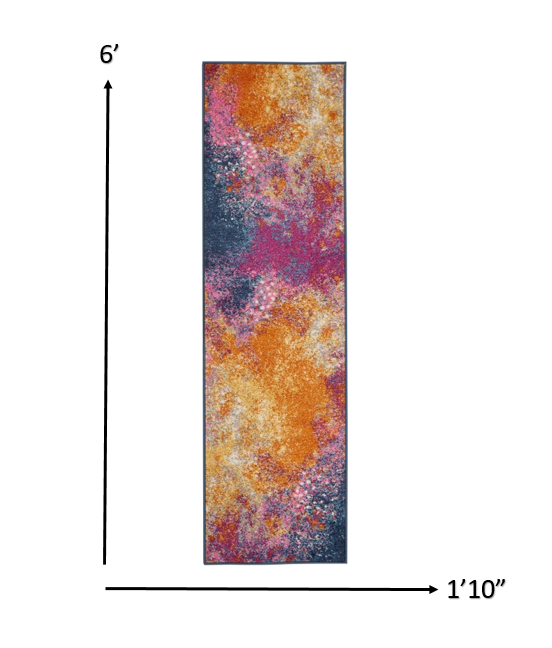 HomeRoots 2’ x 6’ Abstract Brights Sunburst Runner Rug