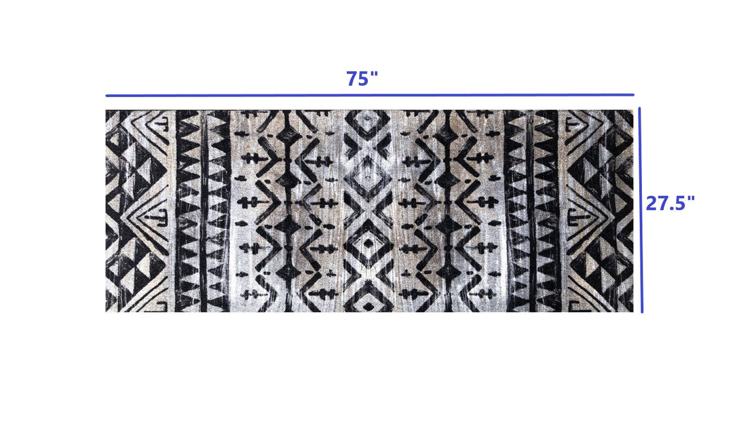 HomeRoots 2' x 6' Black and Gray Aztec Washable Runner Rug