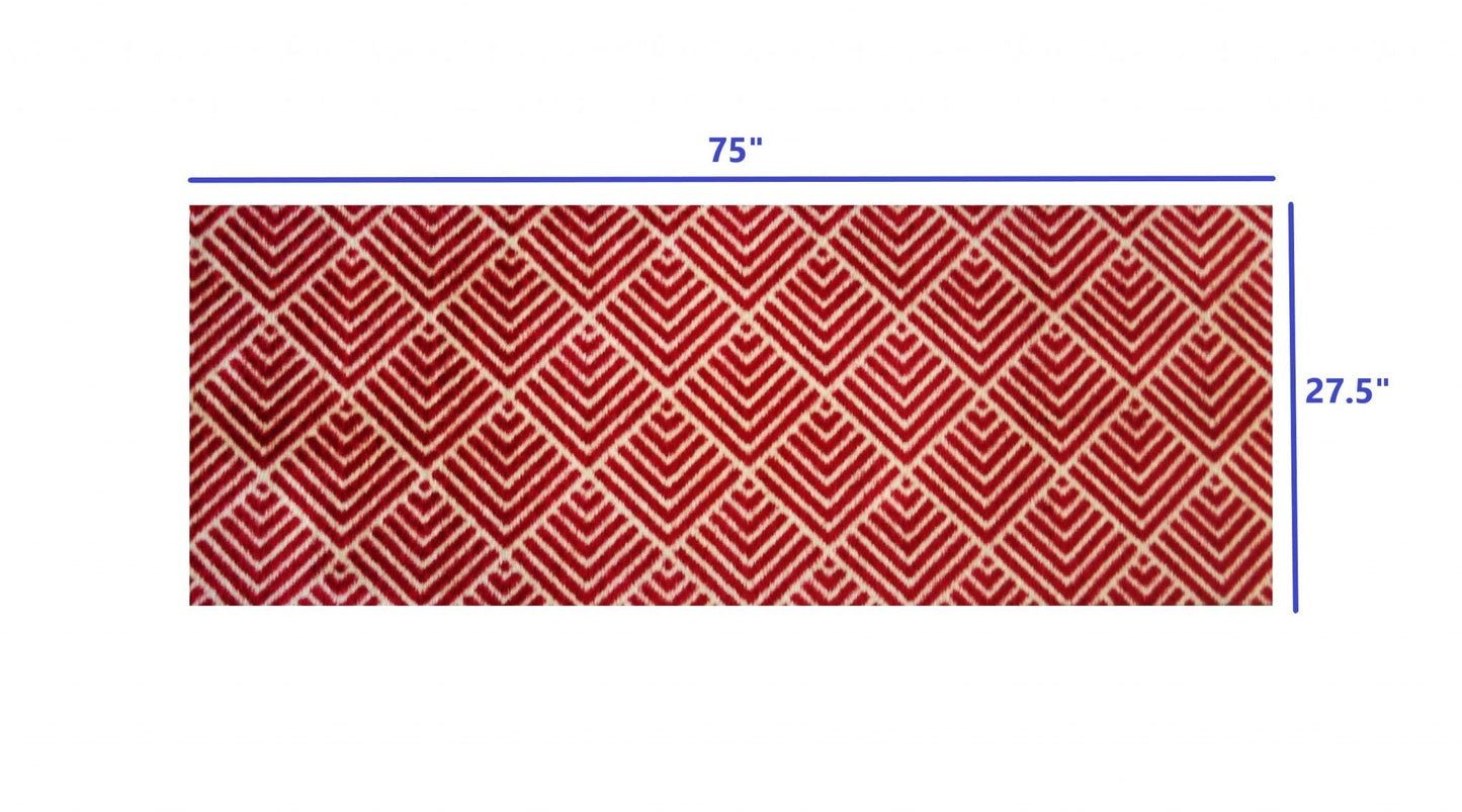 HomeRoots 2' x 6' Deep Red and Tan Arrow Geo Washable Runner Rug