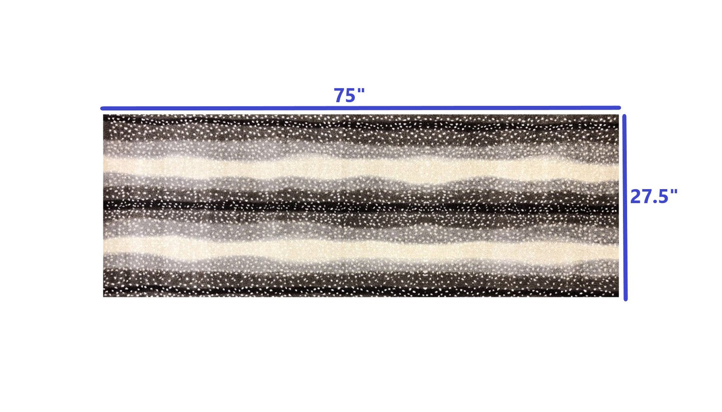 HomeRoots 2' x 6' Neutral Dot and Wave Washable Runner Rug