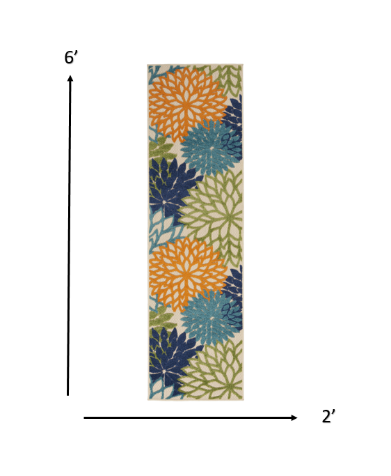 HomeRoots 2’ x 6' Orange Outdoor Runner Rug With Floral Finish