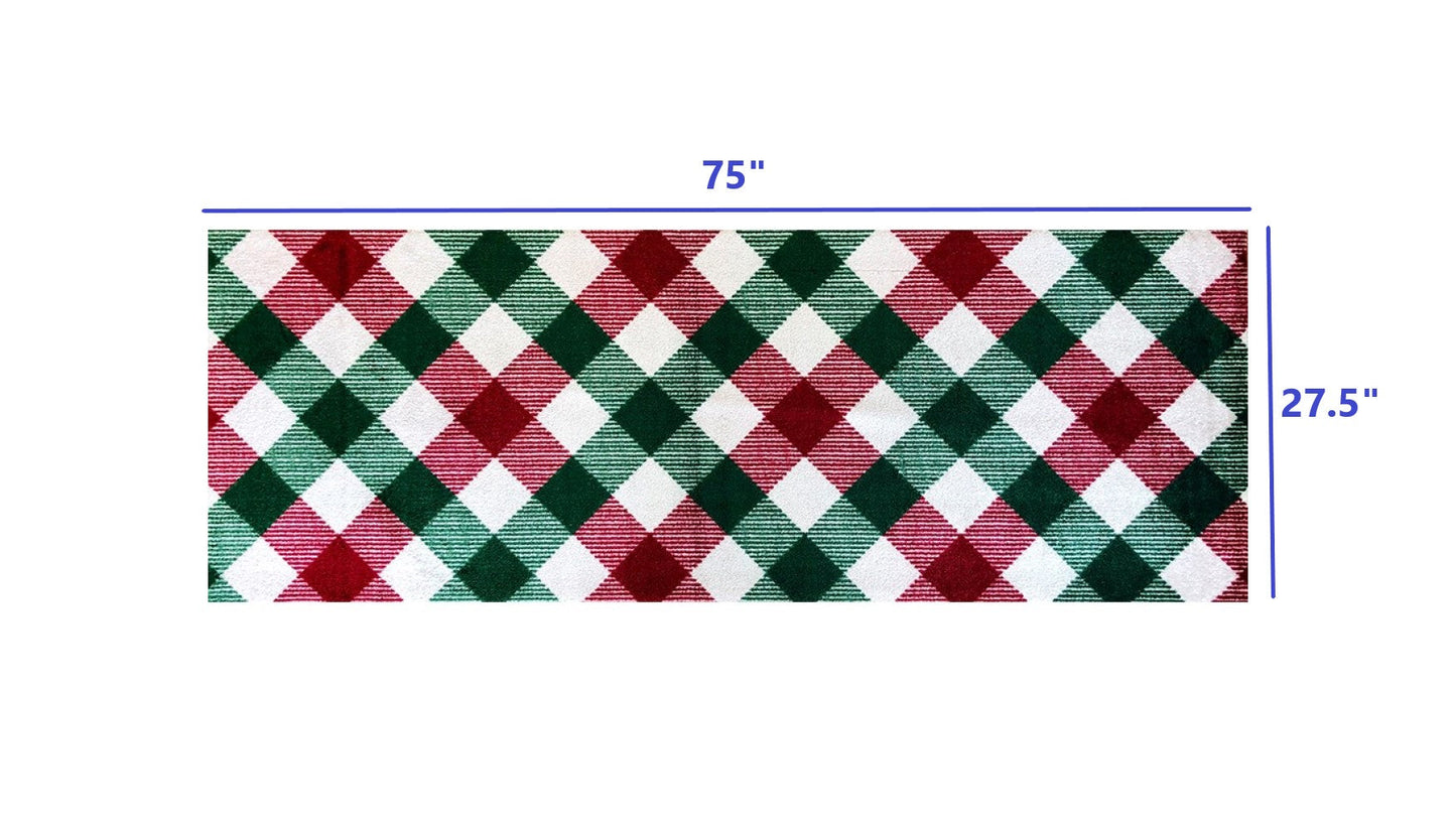 HomeRoots 2' x 6' Red and Green Plaid Washable Runner Rug