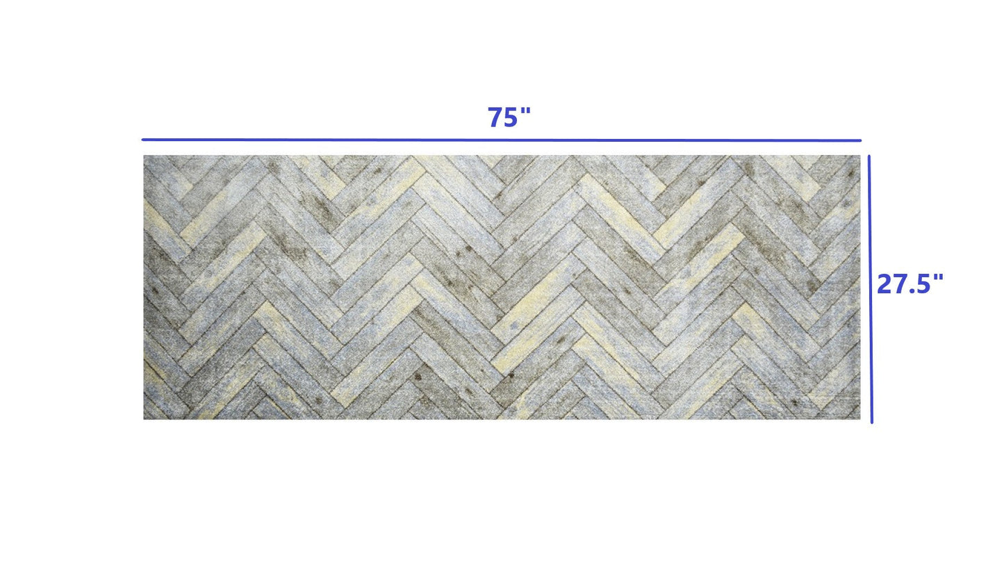 HomeRoots 2' x 6' Rustic Gray Herringbone Washable Runner Rug