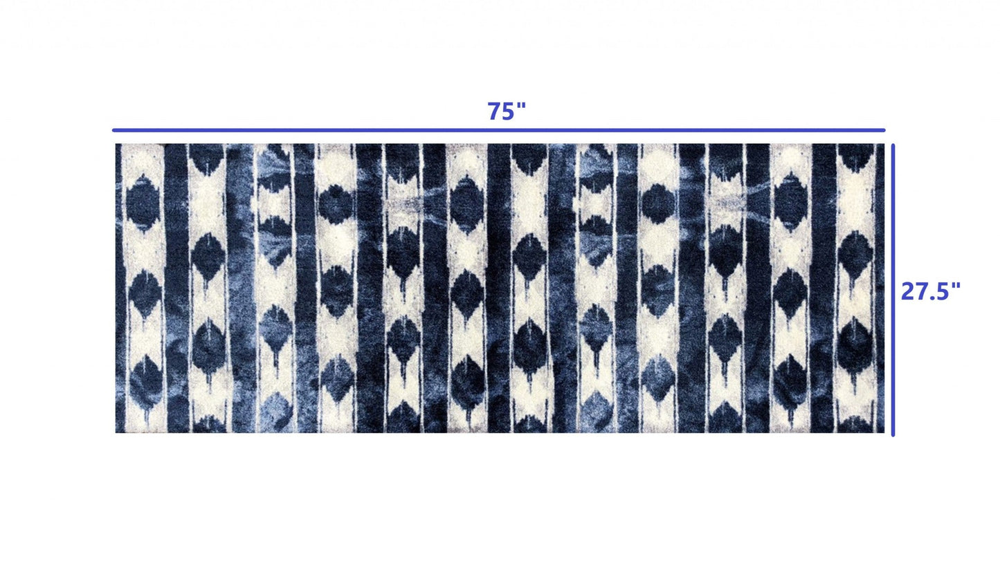 HomeRoots 2' x 6' Shades of Blue Abstract Stripes Washable Runner Rug