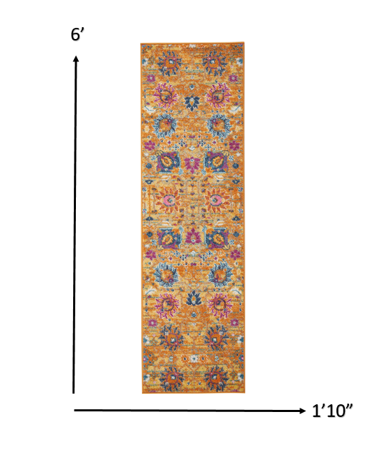 HomeRoots 2' x 6' Sun Gold and Navy Distressed Runner Rug