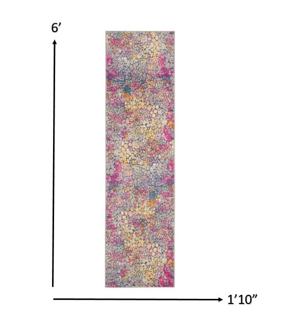 HomeRoots 2' x 6' Yellow and Pink Coral Reef Runner Rug
