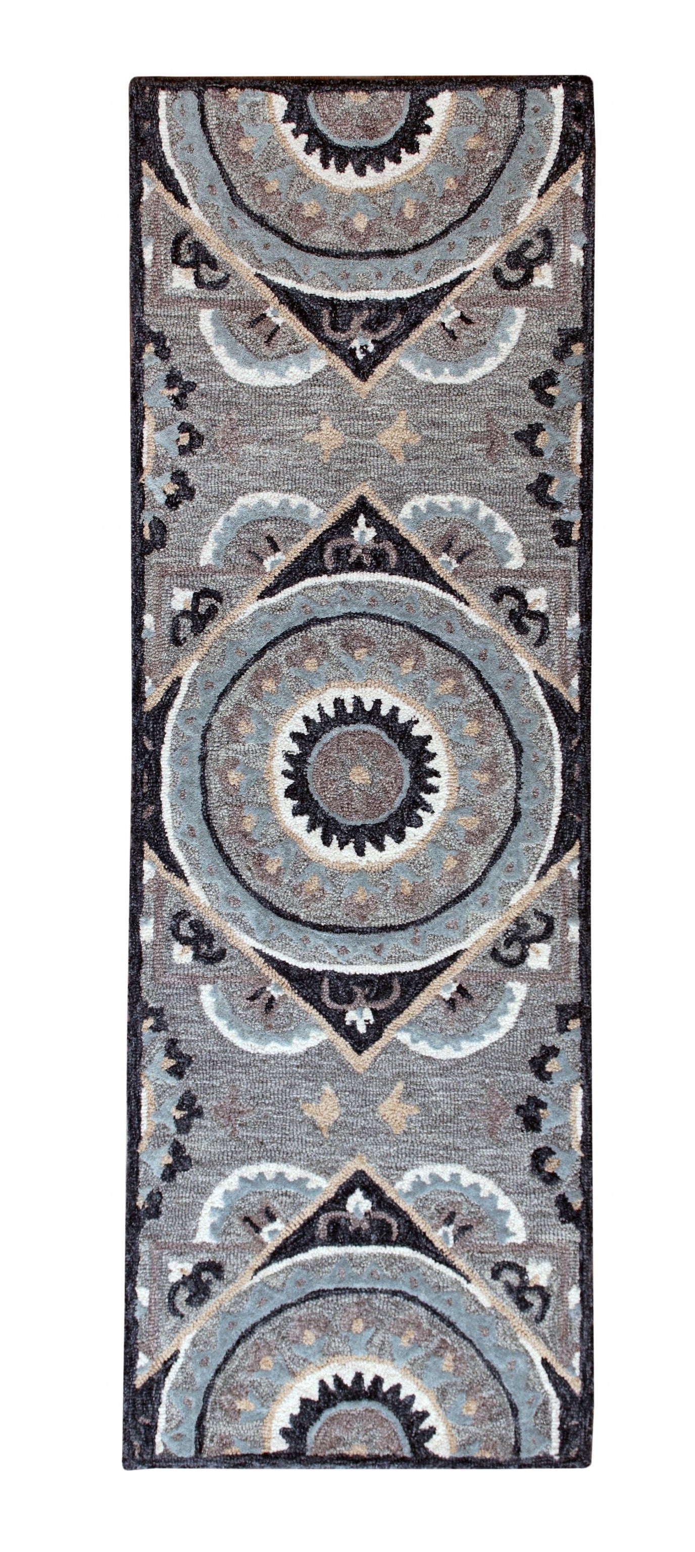 HomeRoots 2' x 7' Gray Geometric Medallion Runner Rug