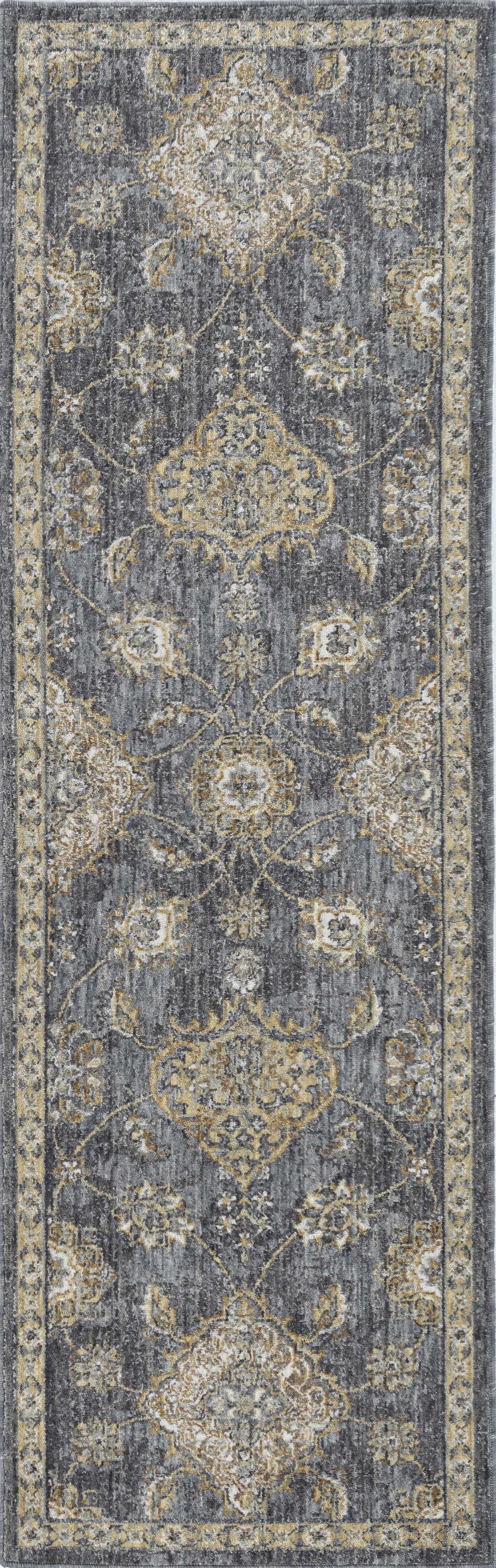HomeRoots 2' x 7' Slate Grey Floral Vine Wool Indoor Runner Rug